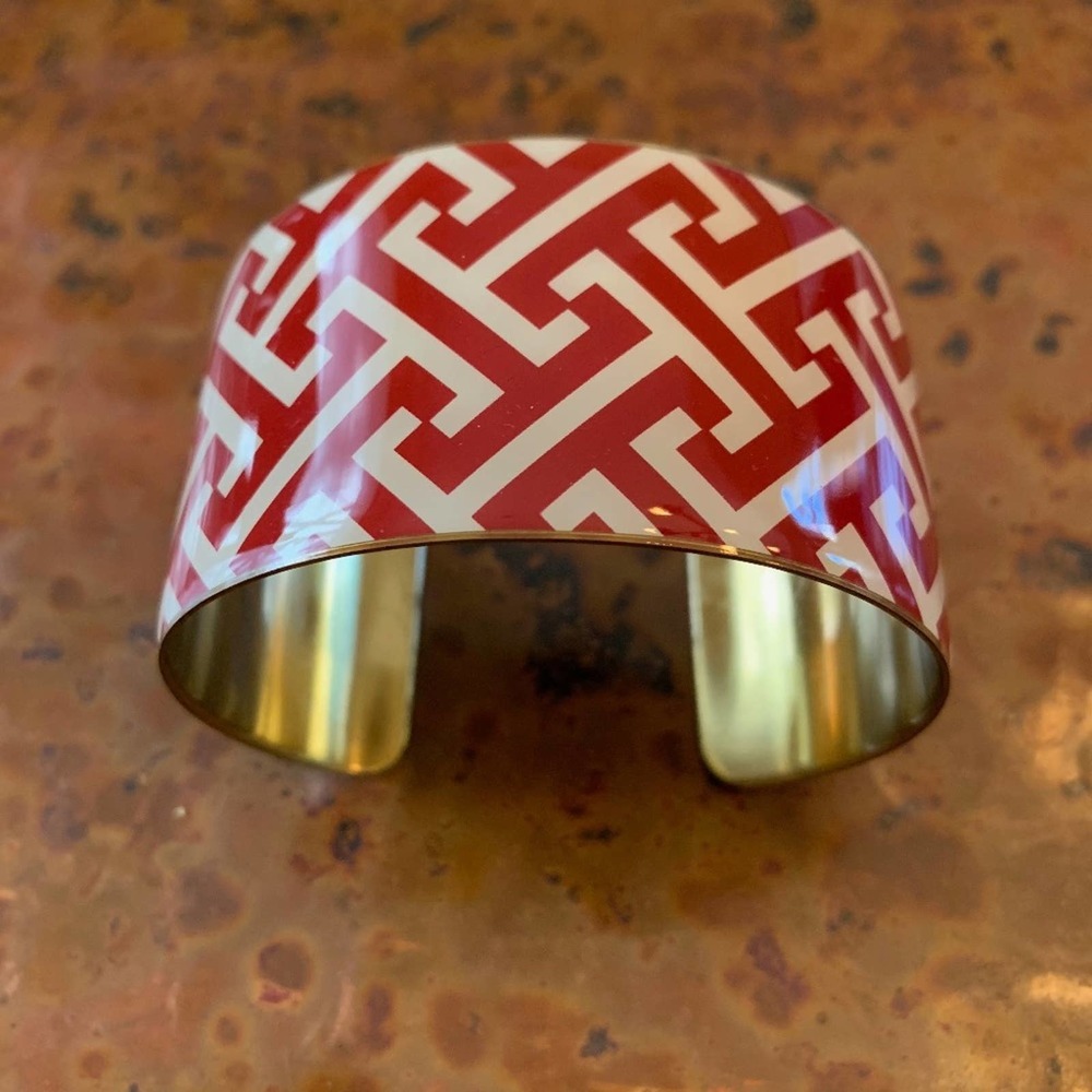 Mud Pie Red and White Geometric Enamel Cuff Bracelet